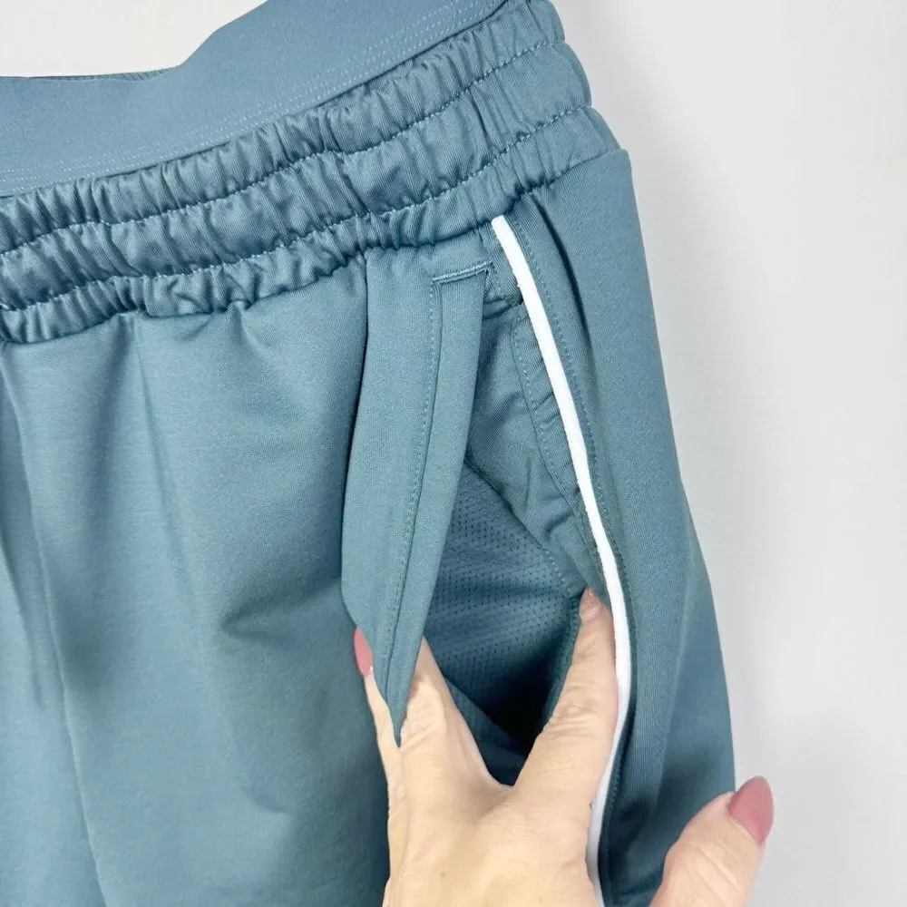 GYMSHARK | Teal Layered Drawstring Waist Track Pants with Stripe Men’s Size M